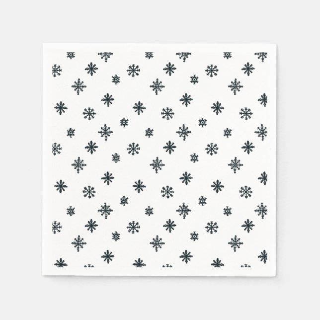 Modern Black & White Christmas Snowflakes Napkins (Front)