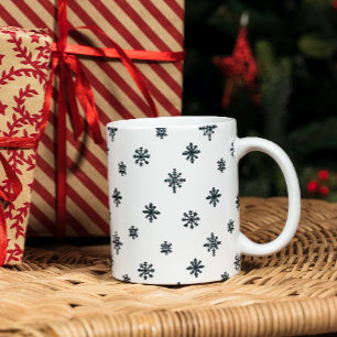 Modern Black & White Christmas Snowflakes Two-Tone Coffee Mug