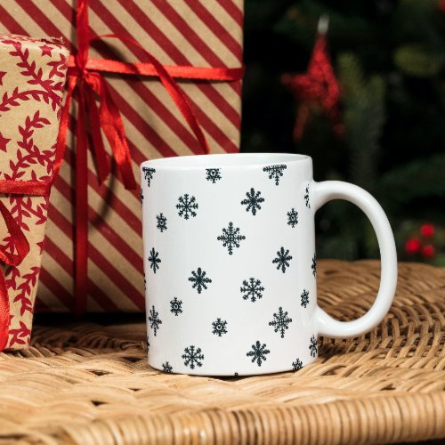 Modern Black  White Christmas Snowflakes Two_Tone Coffee Mug