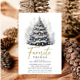 Modern Black White Christmas Tree Favorite Things Invitation