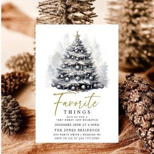 Modern Black  White Christmas Tree Favorite Things Invitation