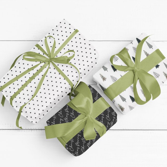 Modern Black White Christmas Tree Holiday Wrapping Paper Sheets (Creator Uploaded)