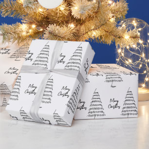 Modern Black White Christmas Wrap Wrapping Paper