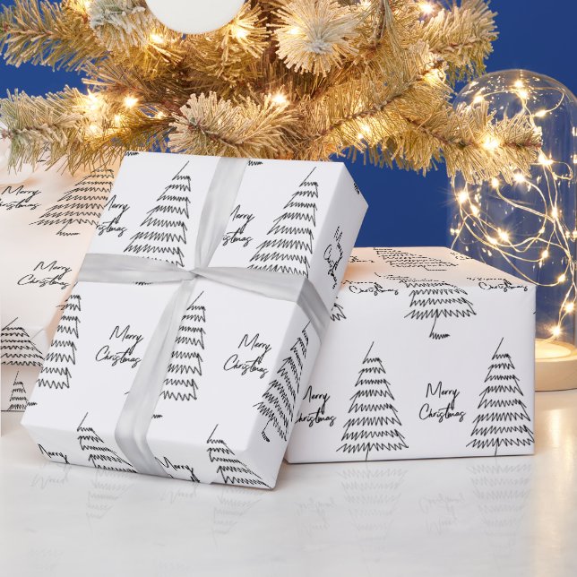 Modern Black White Christmas Wrap Wrapping Paper (Holidays)