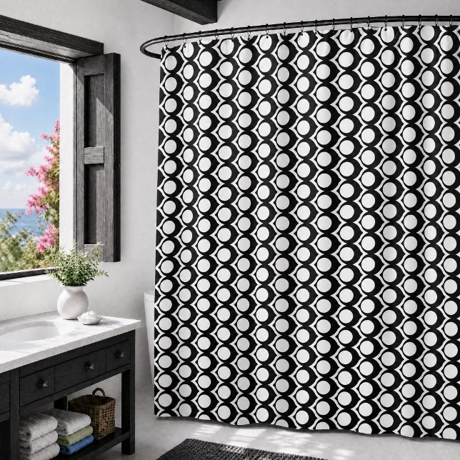 Modern Black White Circle Lattice Pattern Shower Curtain (Creator Uploaded)