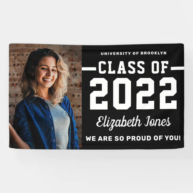 Modern Black White Class of 2022 Photo Graduation Banner | Zazzle