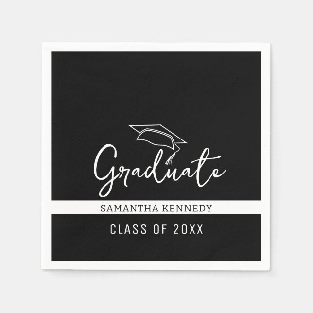 Modern Black & White Class of 2025 Grad Cap Napkins (Front)