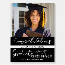 Modern Black & White Class of 2025 Grad Cap Photo