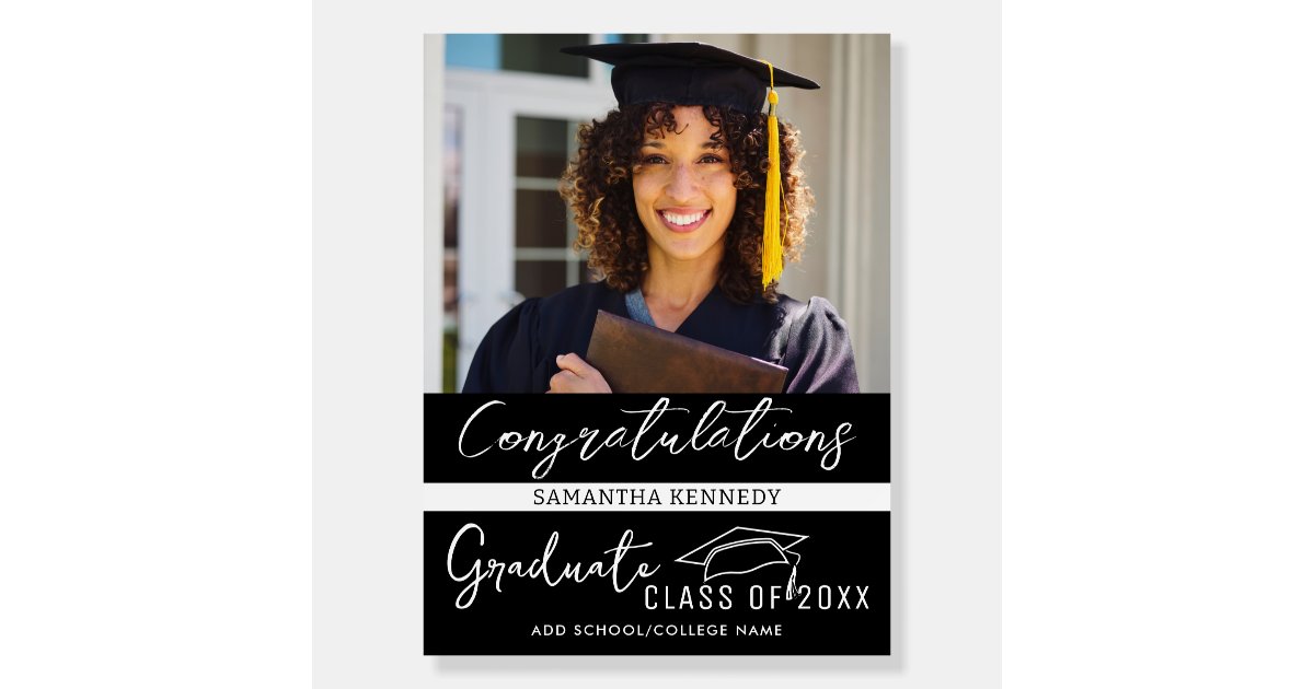 Modern Black & White Class of 2025 Grad Cap Photo Foam Board | Zazzle