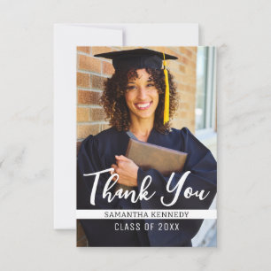 Modern Black & White Class of 2025 Grad Cap Photo Thank You Card