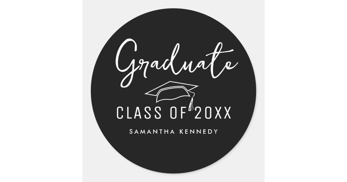 Modern Black & White Class of 2025 Graduation Cap Classic Round Sticker ...