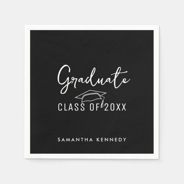 Modern Black & White Class of 2025 Graduation Cap Napkins (Front)