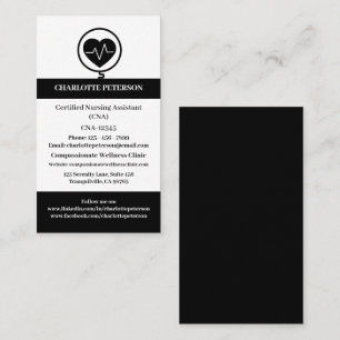 Modern Black & White CNA Nurse  Business Card