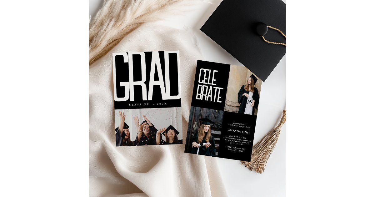 Modern Black & White Collage Bold Graduation Invitation | Zazzle