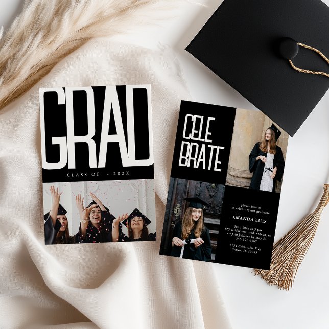 Modern Black & White Collage Bold Graduation Invitation (Creator Uploaded)