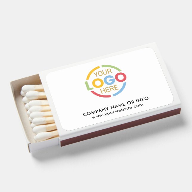 Modern Black White Company Business Logo Branded Matchboxes (Front Open)
