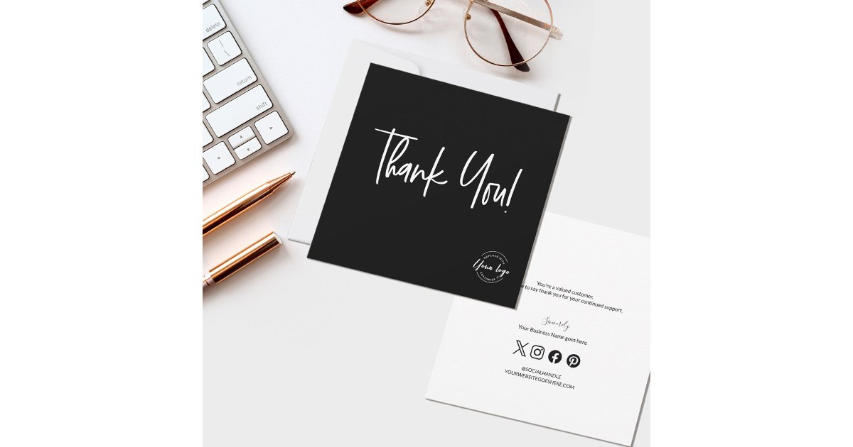 Modern Black White Company Logo Social Thank You Card | Zazzle