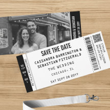 Modern Black White Concert Ticket Photo QR Wedding