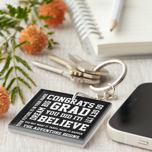 Modern Black White Congrats Grad You Did It Keychain