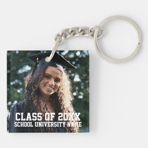 Modern Black White Congrats Grad You Did It Photo Keychain