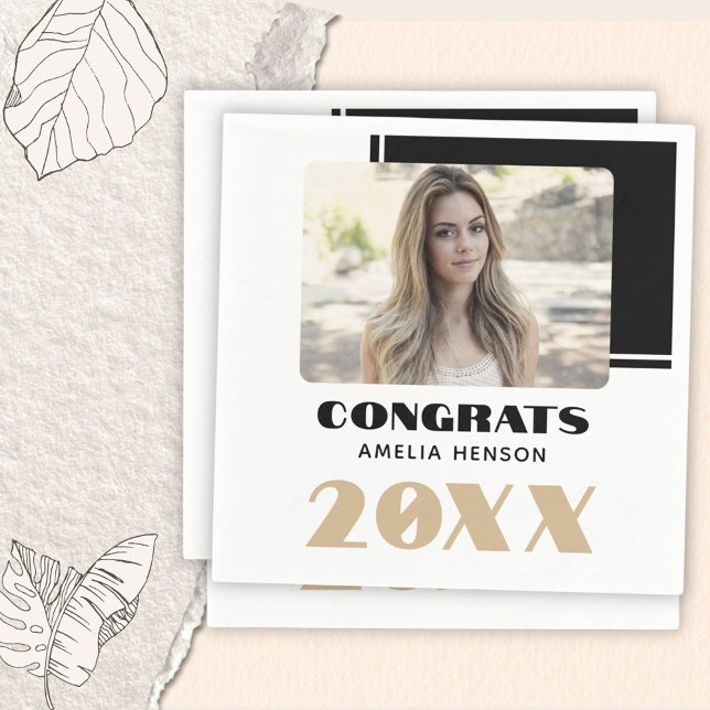 Modern Black White Congrats Graduate Photo  Napkins (Creator Uploaded)