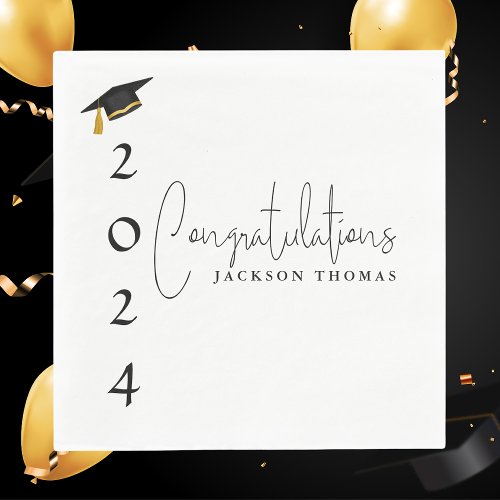 Modern Black  White Congratulations Graduate Napkins