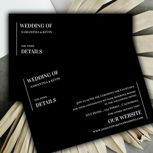 Modern Black White Contemporary Wedding Details Enclosure Card