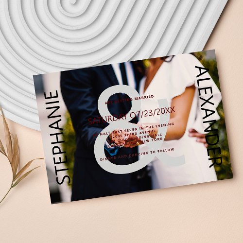 Modern black white couple ampersand photo wedding invitation