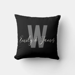 Modern Black White Couple Monogram Throw Pillow