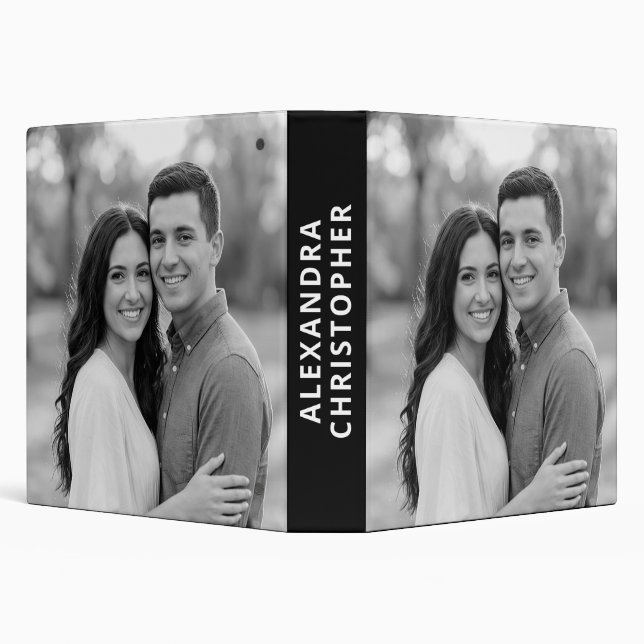 Modern Black White Couple Photo Name 3 Ring Binder (Background)