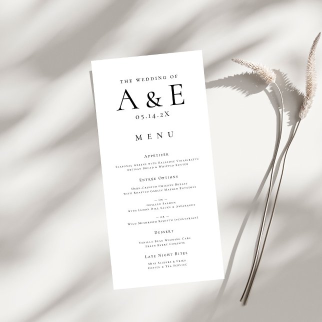Modern Black & White Couples Monogram Wedding Menu (Creator Uploaded)