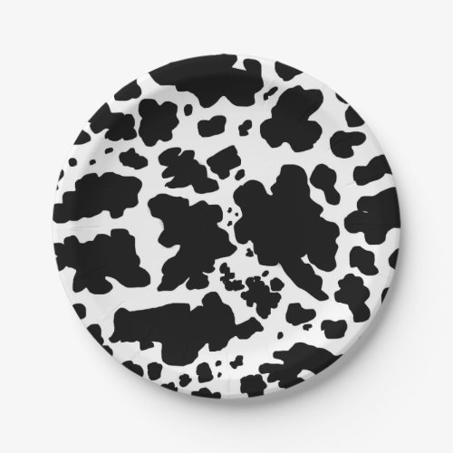 Modern Black White Cow Skin Texture Animal Print  Paper Plates