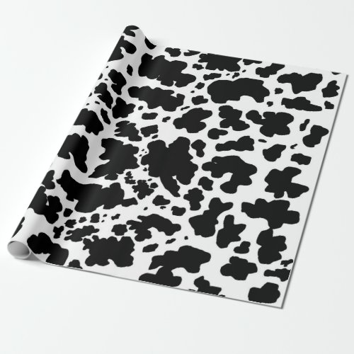 Modern Black White Cow Skin Texture Animal Print  Wrapping Paper