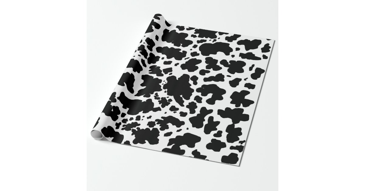 Modern Black White Cow Skin Texture Animal Print Wrapping Paper