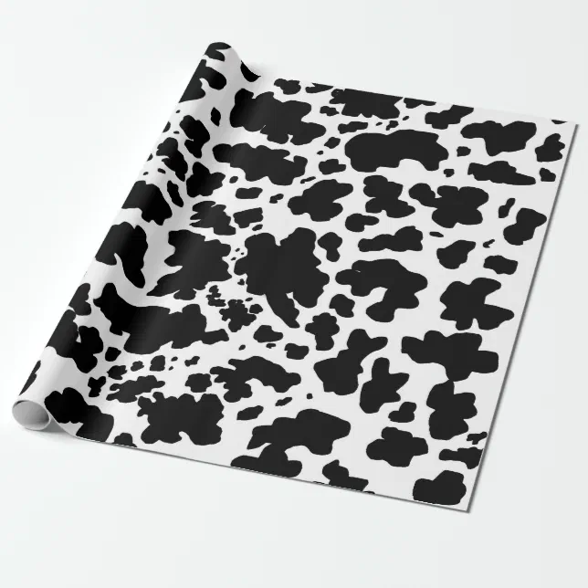 Modern Black White Cow Skin Texture Animal Print Wrapping Paper | Zazzle