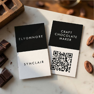 Modern Black White Craft Chocolate Maker QR Code Business Card