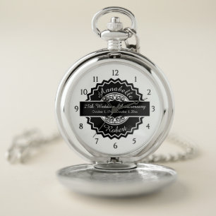 Modern Black White Crest 25th Anniversary Pocket Watch