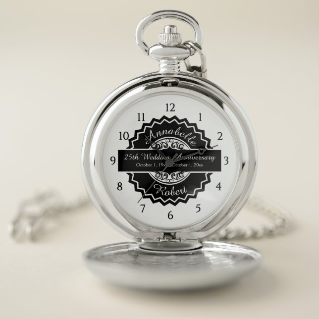 Modern Black White Crest 25th Anniversary | Pocket Watch (Inside)