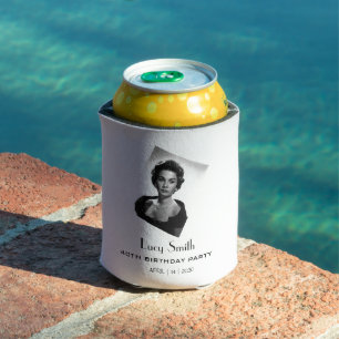 Modern Black & White Custom Birthday Party Photo  Can Cooler