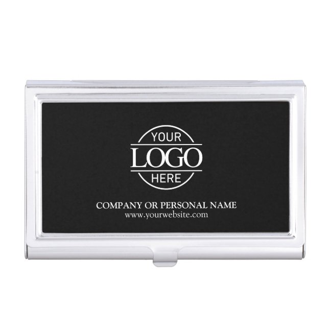 Modern Black & White Custom Corporate Company Logo Business Card Case (Front)