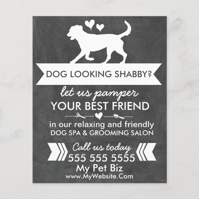 Modern Black & White Custom Dog Grooming Flyer (Front)