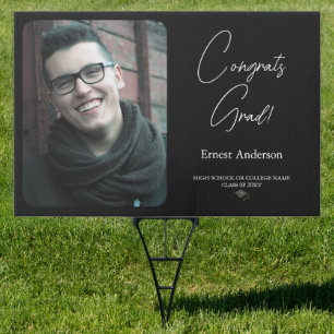 Modern Black White Custom Grad Photo Class 20XX Sign