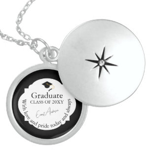 Modern Black White Custom Graduate Class of 20XX Locket Necklace