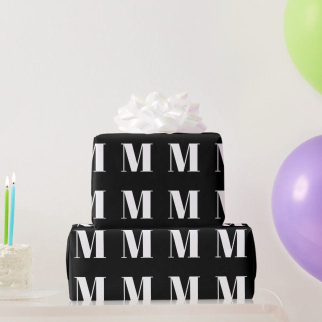 Modern black white custom initial letter monogram wrapping paper (Party Gifts)