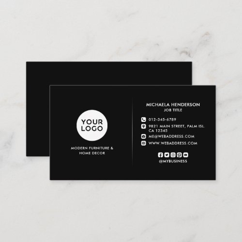 Modern Black  White Custom Logo  Socials Busines Business Card