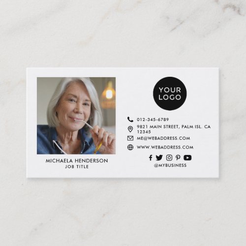 Modern Black  White Custom Logo Socials  Photo  Business Card