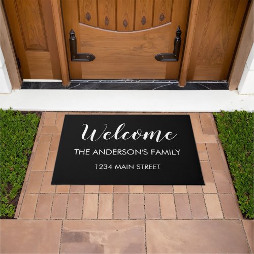 Modern Black White Custom Monogram Family Name   Doormat