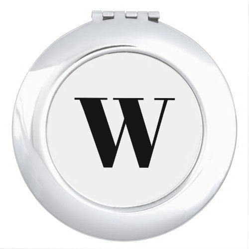 Modern black white custom monogram initial letter compact mirror