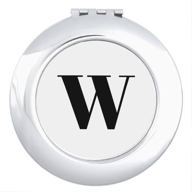 Modern black white custom monogram initial letter compact mirror (Front)