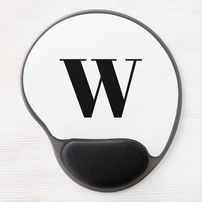 Modern black white custom monogram initial letter gel mouse pad (Front)